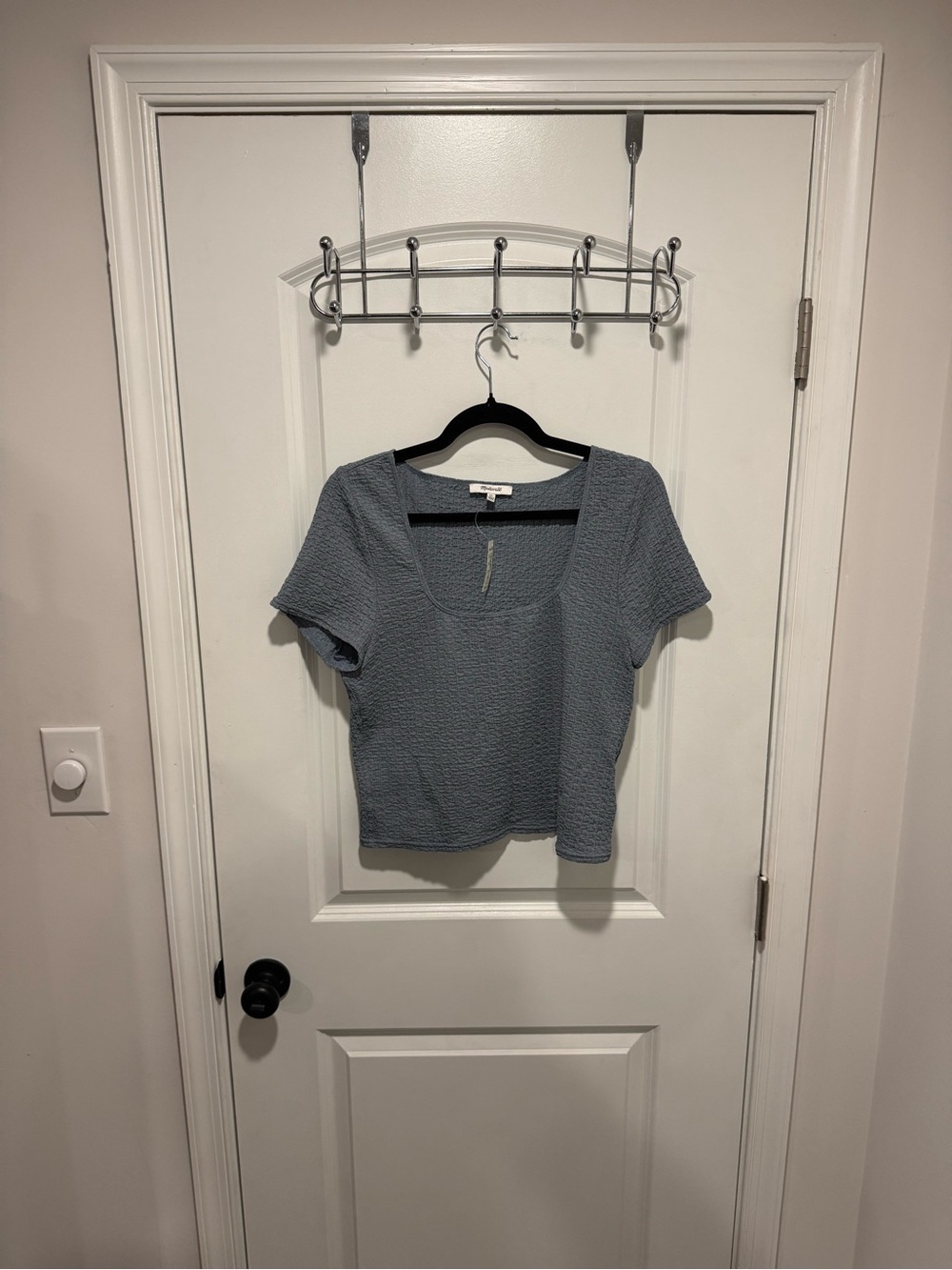 Madewell Textured Square-Neck Crop Top - Dusty Blue